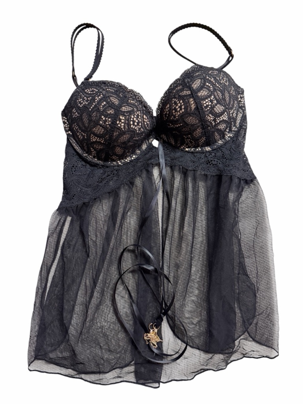 VS Sheer Black Lace Babydoll - Women Intimates